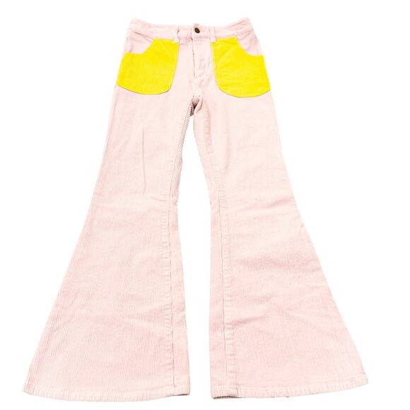 Hammies Vintage Color Block Pink Flare Leg Bell Bottom Corduroy Jeans Size 30 - Picture 2 of 8